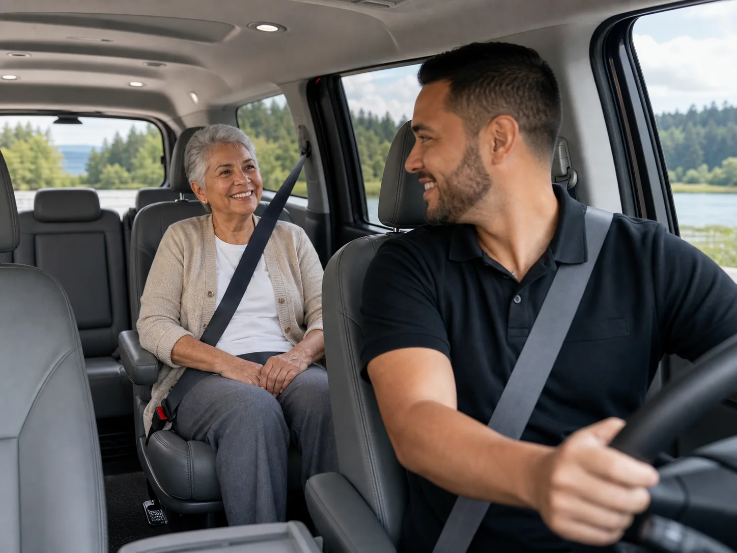 Passenger enjoying a comfortable ride with a professional driver